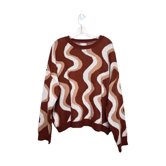 Altar'd State Groovy Retro Style Round‎ Neck Sweater Brown Neutrals Women Size L - Picture 1 of 7